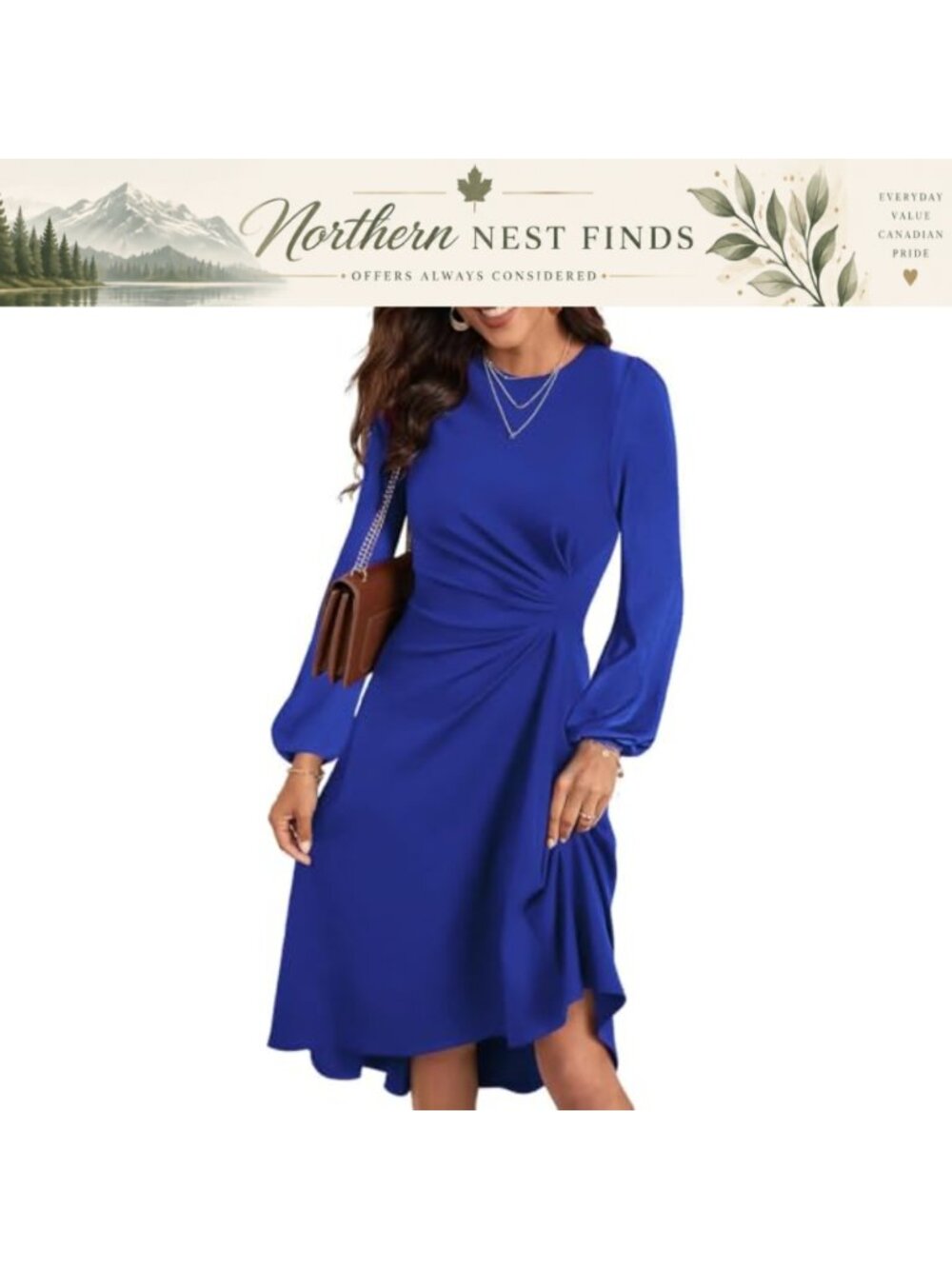 Long Sleeve Ruched Waist High Low Midi Cocktail Party Dress